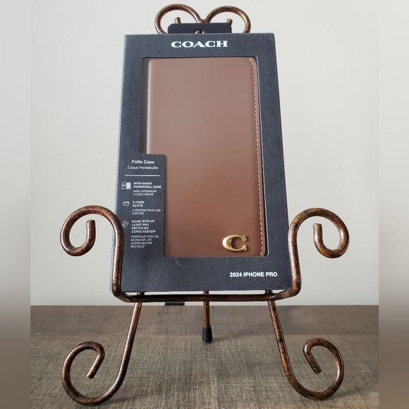 Coach iPhone 16 PRO Signature Canvas Wallet Folio Case, Hazelnut